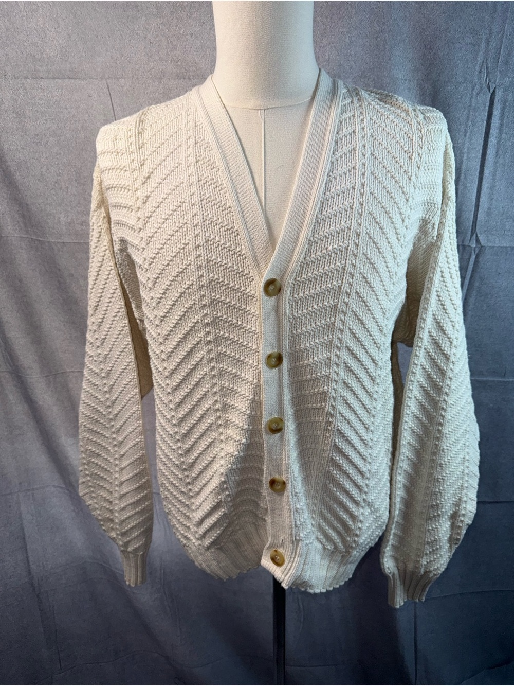 1880-Shenandoah Men's Cream V-Neck Button Front Cardigan Sweater